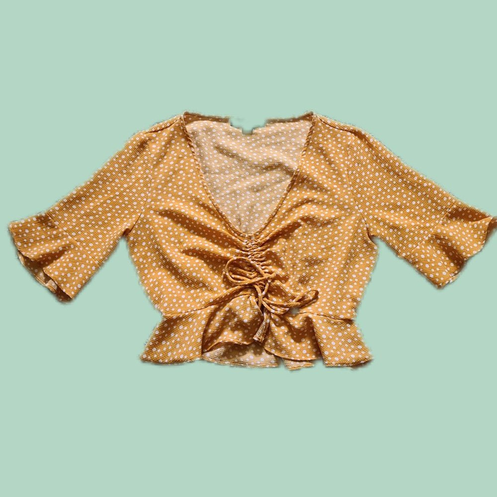 mustard yellow polka dot top